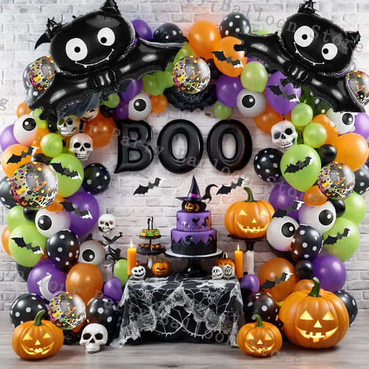 Halloween Bat Balloon Garland Arch Kit Black Orange Ballon 3D Bat Spider Sticker Eye Pumpkin Halloween Party Decoration Supplies